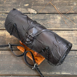 Long Handcrafted Vegetal Leather Black Color Embossed Skull Tool Bag-Motorcycle Harley Davidson-Universal Motorcycle Front Fork Bag