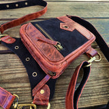 Small Maroon and Black Suede Genuine Leather Drop leg Bag with Comfortable Adjustable Strap, Unisex Fanny Pack Bag, Leather Fanny Bag Gift