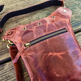 Small Maroon and Black Suede Genuine Leather Drop leg Bag with Comfortable Adjustable Strap, Unisex Fanny Pack Bag, Leather Fanny Bag Gift