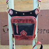 Small Maroon and Black Suede Genuine Leather Drop leg Bag with Comfortable Adjustable Strap, Unisex Fanny Pack Bag, Leather Fanny Bag Gift