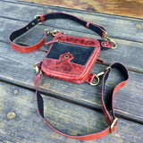 Small Maroon and Black Suede Genuine Leather Drop leg Bag with Comfortable Adjustable Strap, Unisex Fanny Pack Bag, Leather Fanny Bag Gift