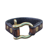 Handcrafted 7 inches fit Brown Genuine Leather Unisex Marine Style Fashion Bracelet Cuff Brass Shackle  Design Bracelet