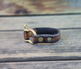 Handcrafted 7 inches fit Brown Genuine Leather Unisex Marine Style Fashion Bracelet Cuff Brass Shackle  Design Bracelet