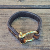 Handcrafted 7 inches fit Brown Genuine Leather Unisex Marine Style Fashion Bracelet Cuff Brass Shackle  Design Bracelet