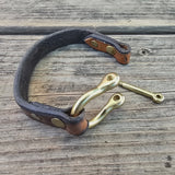 Handcrafted 7 inches fit Brown Genuine Leather Unisex Marine Style Fashion Bracelet Cuff Brass Shackle  Design Bracelet