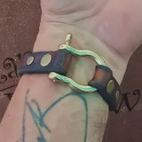 Handcrafted 7 inches fit Brown Genuine Leather Unisex Marine Style Fashion Bracelet Cuff Brass Shackle  Design Bracelet