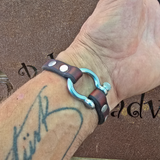 Handcrafted 7 inches fit Brown Genuine Leather Unisex Marine Style Fashion Bracelet Cuff Stainless Steel Shackle  Design Bracelet