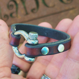 Handcrafted 7 inches fit Brown Genuine Leather Unisex Marine Style Fashion Bracelet Cuff Stainless Steel Shackle  Design Bracelet
