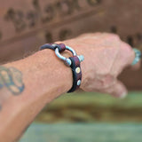 Handcrafted 7 inches fit Brown Genuine Leather Unisex Marine Style Fashion Bracelet Cuff Stainless Steel Shackle  Design Bracelet