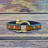 Handcrafted 7.5 inches fit Genuine Leather Unisex Marine Style Fashion Bracelet-Cuff-Gold Color Shackle  Design Bracelet