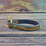 Handcrafted 7.5 inches fit Genuine Leather Unisex Marine Style Fashion Bracelet-Cuff-Gold Color Shackle  Design Bracelet