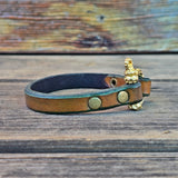 Handcrafted 7.5 inches fit Genuine Leather Unisex Marine Style Fashion Bracelet-Cuff-Gold Color Shackle  Design Bracelet