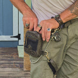 Small Smoky Black Genuine Leather Drop leg Bag with Comfortable And Adjustable Strap, Unisex Fanny Pack Bag, Leather Fanny Bag Gift