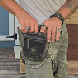 Small Smoky Black Genuine Leather Drop leg Bag with Comfortable And Adjustable Strap, Unisex Fanny Pack Bag, Leather Fanny Bag Gift