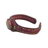 Unique Handcrafted Genuine Brown Leather Bracelet with Flower Green Stone-Unisex Gift Fashion Jewelry with Naturel Stone Cuff
