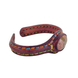 Unique Handcrafted Genuine Brown Leather Bracelet with Flower Green Stone-Unisex Gift Fashion Jewelry with Naturel Stone Cuff