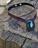 Boho Leather Choker with Green Agate Stone Setting (2265120538678)
