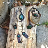 Boho Leather Earring with Green Agate Stone Setting (2265120636982)