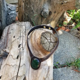 Boho Leather Choker with Green Agate Stone Setting (2265120538678)