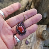 Boho Leather Earring with Red Agate Stone (2265122242614)
