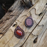 Boho Leather Earring with Red Agate Stone (2265122242614)
