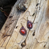 Boho Leather Earring with Red Agate Stone (2265122242614)