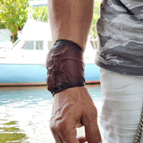 MADE TO ORDER-Unique Handcrafted Genuine Vegetal Leather Dark Brown Skull Design Cuff , Unisex Gift Embossed Skull Leather Bracelet