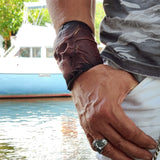 MADE TO ORDER-Unique Handcrafted Genuine Vegetal Leather Dark Brown Skull Design Cuff , Unisex Gift Embossed Skull Leather Bracelet