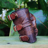 Handcrafted XL Genuine Vegetal Leather Rustic Brown Embossed Skull Design Cuff Unique Unisex Gift Skull Leather Bracelet Wristband