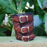 Handcrafted XL Genuine Vegetal Leather Rustic Brown Embossed Skull Design Cuff Unique Unisex Gift Skull Leather Bracelet Wristband