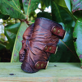 Handcrafted XL Genuine Vegetal Leather Rustic Brown Embossed Skull Design Cuff Unique Unisex Gift Skull Leather Bracelet Wristband