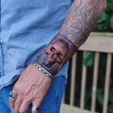 Handcrafted XL Genuine Vegetal Leather Rustic Brown Embossed Skull Design Cuff Unique Unisex Gift Skull Leather Bracelet Wristband