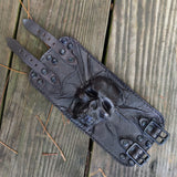 Made To Order-Handcrafted Genuine Black Vegetal Leather Embossed Skull Design Cuff, Cool Unique Lifestyle Gift Skull Leather Bracelet-Biker's Wristband