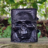 Made To Order-Handcrafted Genuine Black Vegetal Leather Embossed Skull Design Cuff, Cool Unique Lifestyle Gift Skull Leather Bracelet-Biker's Wristband