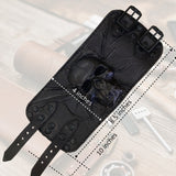 Made To Order-Handcrafted Genuine Black Vegetal Leather Embossed Skull Design Cuff, Cool Unique Lifestyle Gift Skull Leather Bracelet-Biker's Wristband