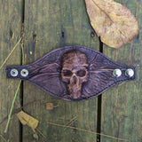 MADE TO ORDER - Handcrafted Genuine Rustic Vegetal Leather Embossed Skull Design Cuff, Cool Unique Lifestyle Gift Skull Leather Bracelet-Biker's Wristband