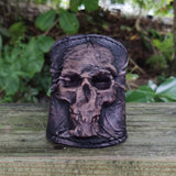 MADE TO ORDER - Handcrafted Genuine Rustic Vegetal Leather Embossed Skull Design Cuff, Cool Unique Lifestyle Gift Skull Leather Bracelet-Biker's Wristband