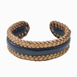 Boho Handcraft Braided Genuine Vegetal Leather Black and Tan Color Bracelet-Unisex Gift Fashion Leather Jewelry-Cuff