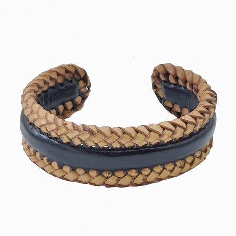 Boho Handcraft Braided Genuine Vegetal Leather Black and Tan Color Bracelet-Unisex Gift Fashion Leather Jewelry-Cuff