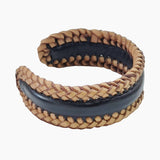 Boho Handcraft Braided Genuine Vegetal Leather Black and Tan Color Bracelet-Unisex Gift Fashion Leather Jewelry-Cuff