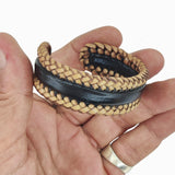 Boho Handcraft Braided Genuine Vegetal Leather Black and Tan Color Bracelet-Unisex Gift Fashion Leather Jewelry-Cuff