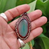 Boho Handcrafted Genuine Leather Necklace with Green Agate Stone Setting - Quality Unisex Fashion Leather Jewelery