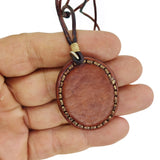 Boho Handcrafted Genuine Brown Vegetal Leather Necklace with Black Agate Stone Setting- Unique Gift Unisex Fashion Leather Jewelry