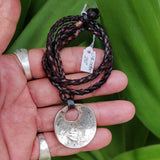 Boho Handcrafted Vegetal Leather Necklace with Silver Plated Charm-Unique Gift Unisex Fashion Jewelry