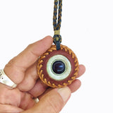 Boho Handcrafted Vegetal Brown Leather Necklace with Braided Silver Plated Charm-Gift Unisex Fashion Jewelry with Charm