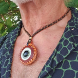 Boho Handcrafted Vegetal Brown Leather Necklace with Braided Silver Plated Charm-Gift Unisex Fashion Jewelry with Charm