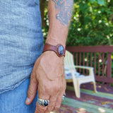 Handcrafted Genuine Vegetal Leather Cuff with Amethyst-Purple Agate Stone-Lifestyle Unique Bracelet with Naturel Stone Bracelet