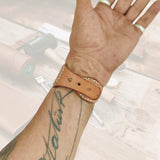 Handcrafted Genuine Brown Vegetal Leather Cuff with Brass Revit's Setting-Lifestyle Unique Gift Fashion Jewelry Bracelet