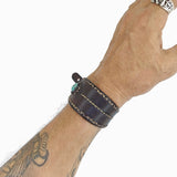 Handcrafted Genuine Brown Vegetal Leather Cuff with Firuze Stone Setting-Lifestyle Unique Gift Fashion Jewelry Bracelet-Bangle