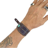 Handcrafted Genuine Brown Vegetal Leather Cuff with Firuze Stone Setting-Lifestyle Unique Gift Fashion Jewelry Bracelet-Bangle